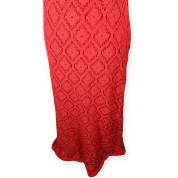 SHARAGANO ORANGE CROCHET OVERLAY MAXI DRESS SZ.16 EUC. - Picture 3 of 8
